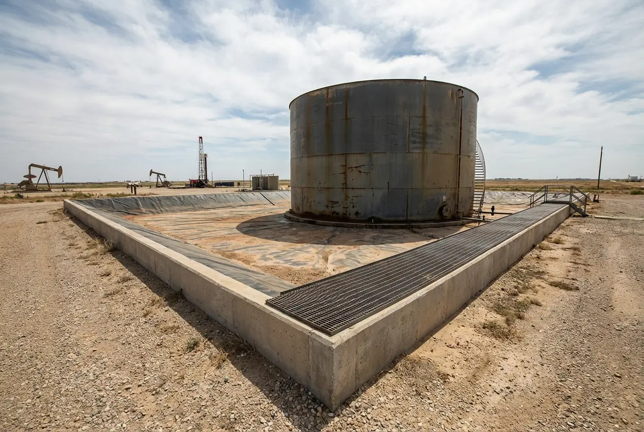 Spill pad at a Texas oilfield facility