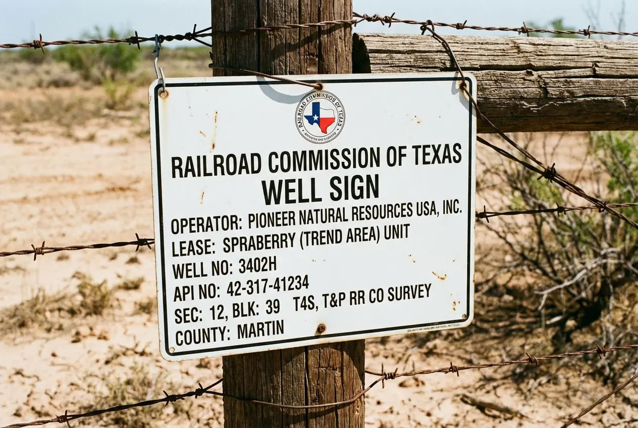 RRC sign at a Texas oilfield facility