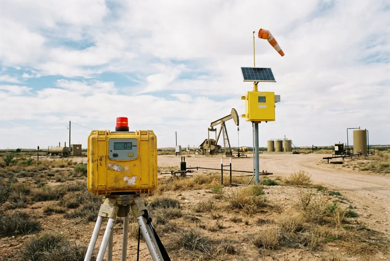 H2S mointors at a Texas oilfield
